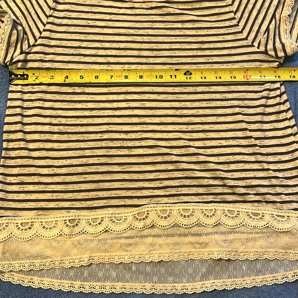Rewind Black and Cream Striped Lace Tee